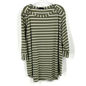 Jane & Delancey Green White Striped Blouse Shoulder Button Detail Women's 1XL